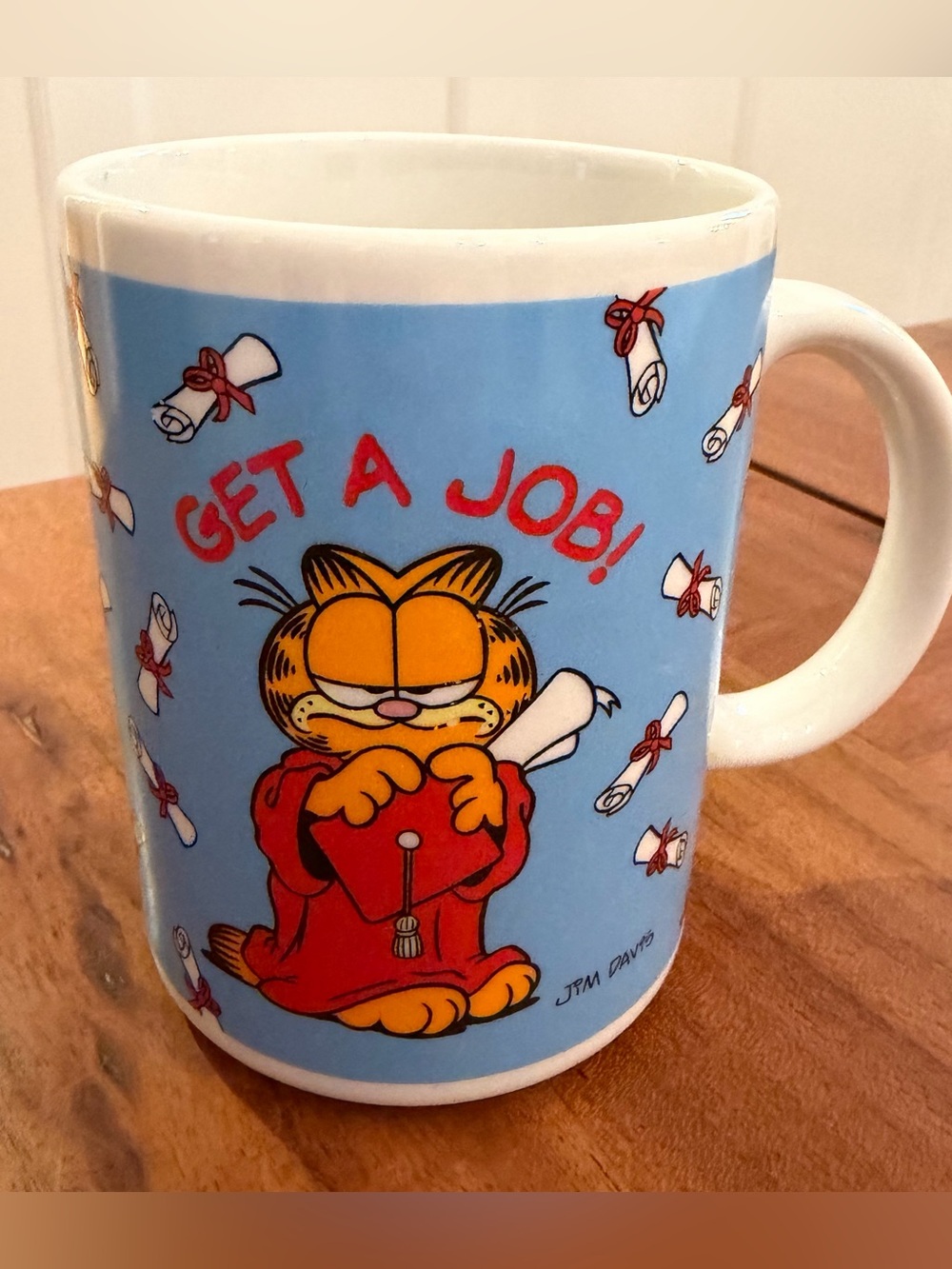 Vintage Garfield Mug Get A Job Graduation Enesco 1978 Korea Ceramic Coffee Cup